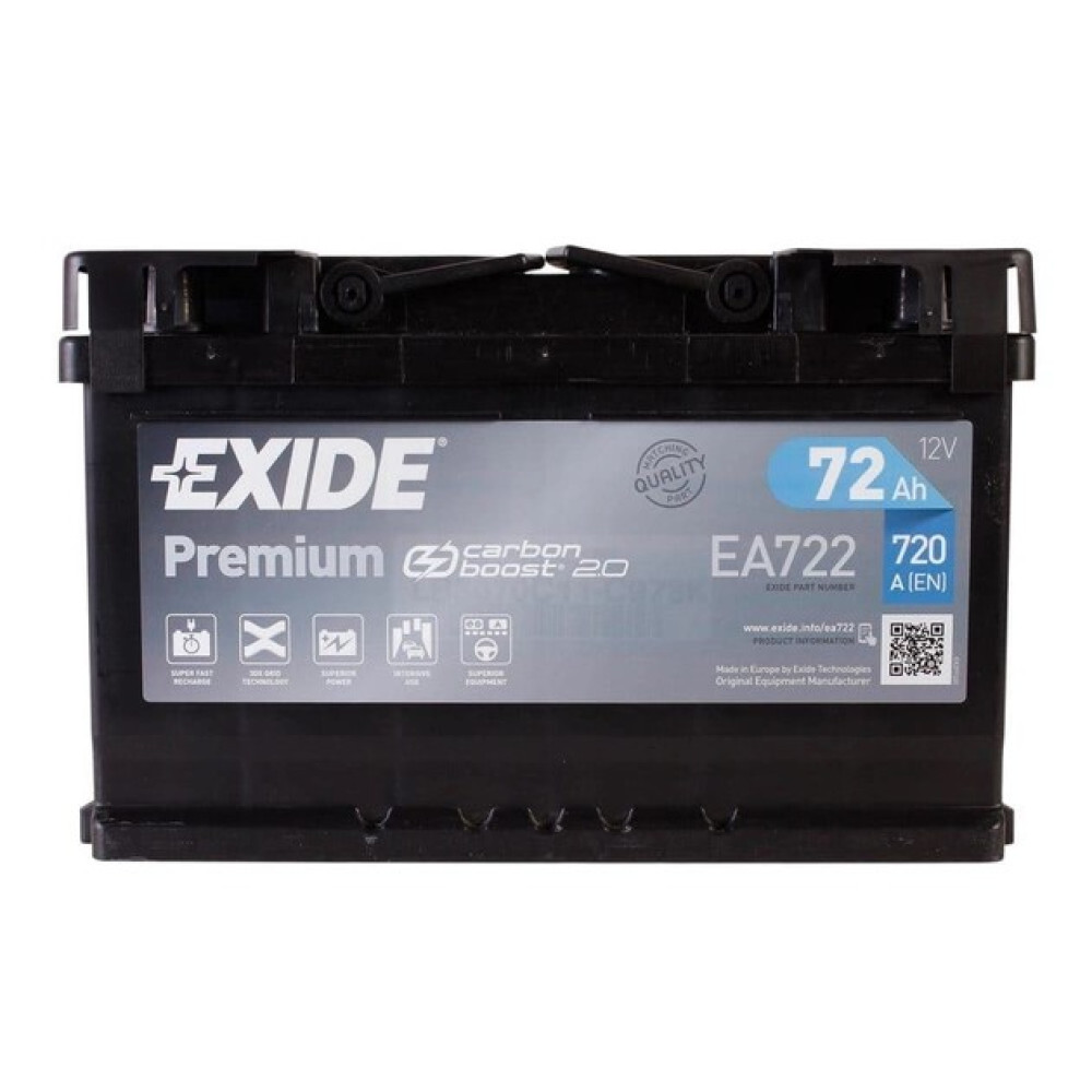 Акумулятор EXIDE Premium 72Ah Н Ев (-/+) (720EN) (д278*ш175*в175) EA722 Акумулятор EXIDE Premium 72Ah Н Ев (-/+) (720EN) (д278*ш175*в175) EA722