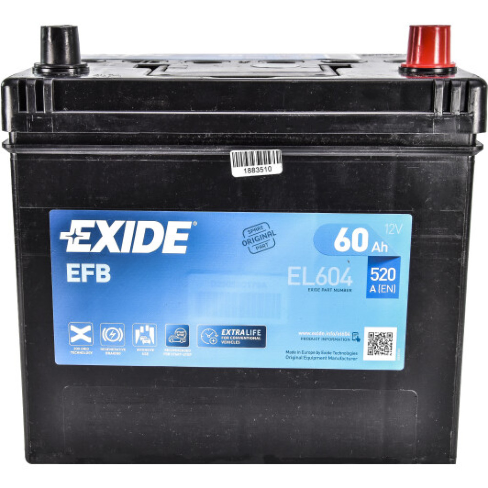 Акумулятор EXIDE START-STOP EFB 60Ah ASIA Ев (-/+) (д230*ш173*в220) EL604 Акумулятор EXIDE START-STOP EFB 60Ah ASIA Ев (-/+) (д230*ш173*в220) EL604