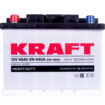 Акумулятор KRAFT 60Ah Ев (+/-) (640En) (д242*ш175*в190) Акумулятор KRAFT 60Ah Ев (+/-) (640En) (д242*ш175*в190)